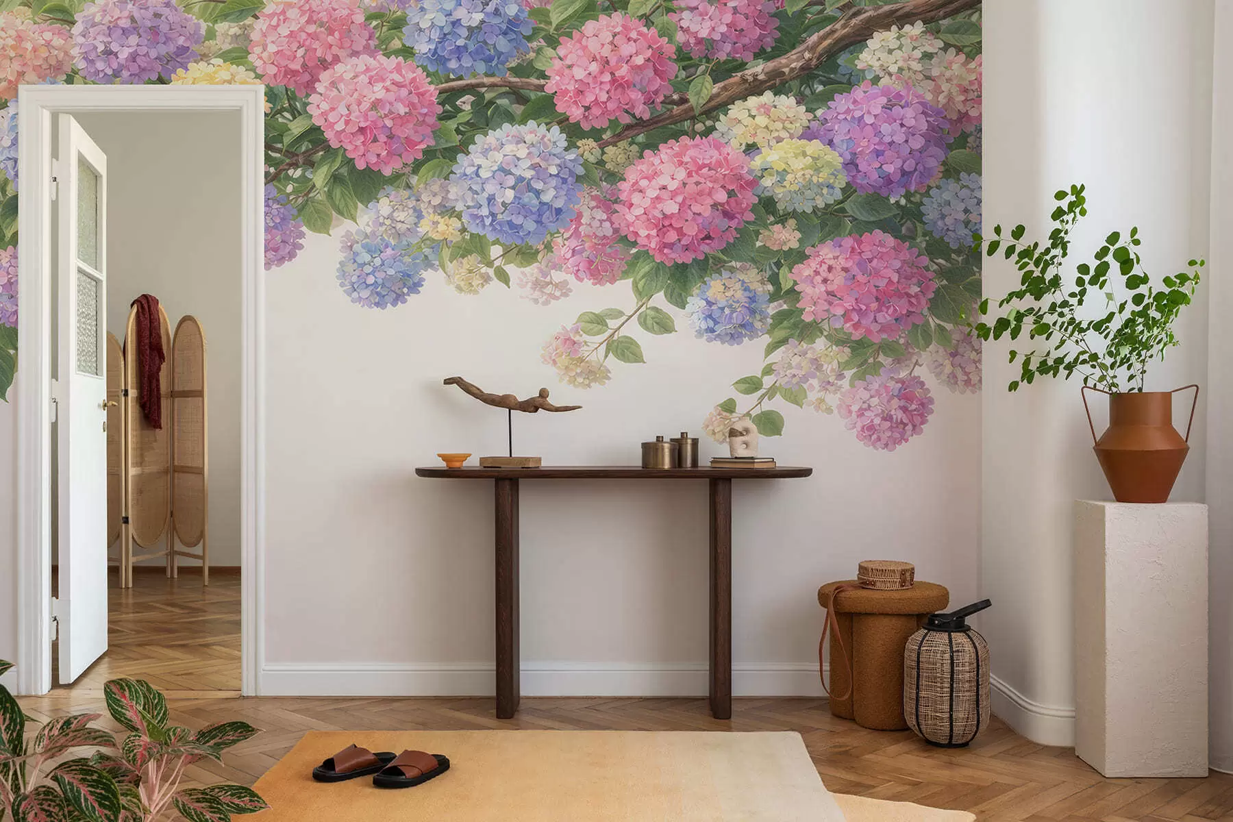 wall murals Painted hydrangeas hang down w05250
