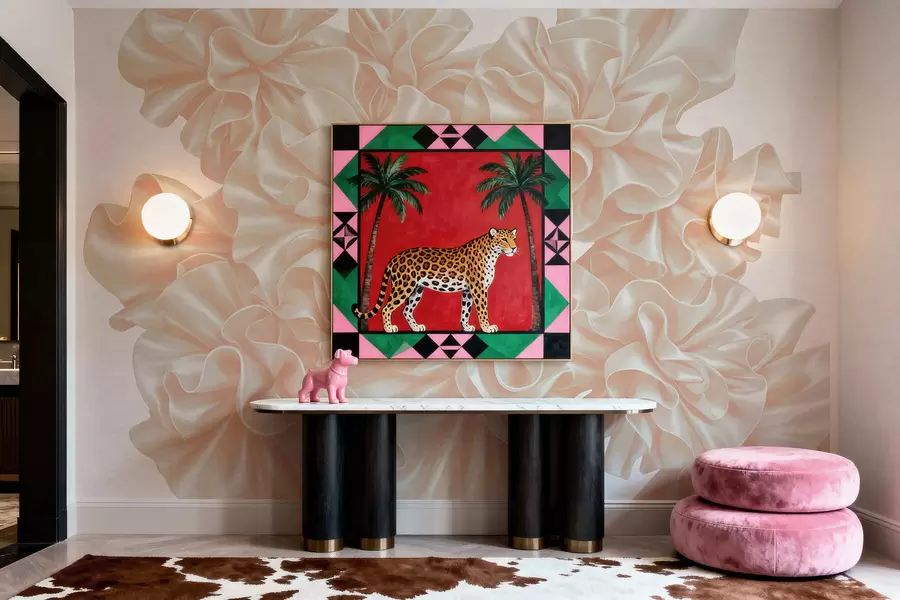 wall murals Imitation of flowers from ribbons w05252