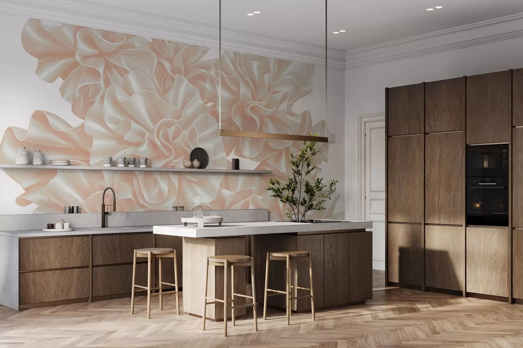 wall murals Imitation of flowers from ribbons w05252