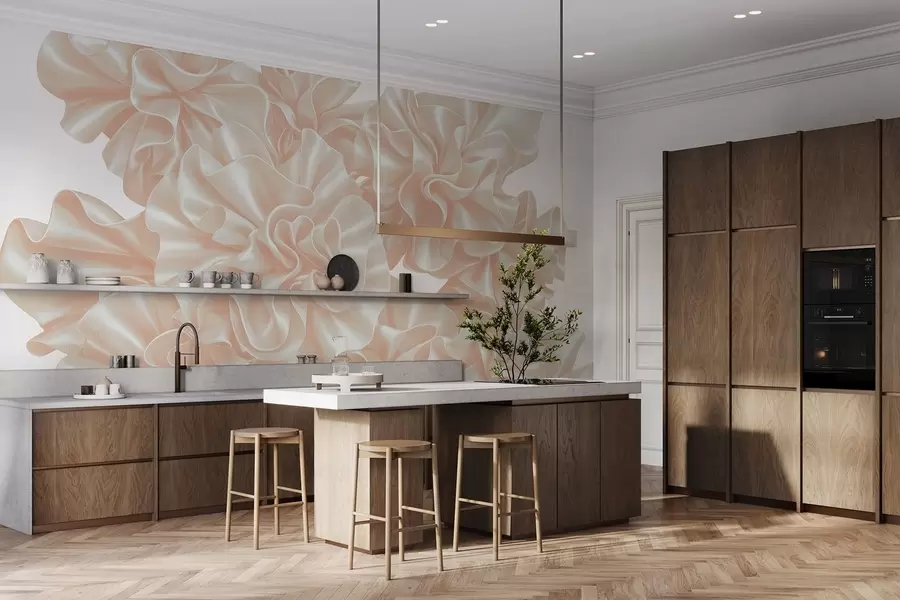 wall murals Imitation of flowers from ribbons w05252