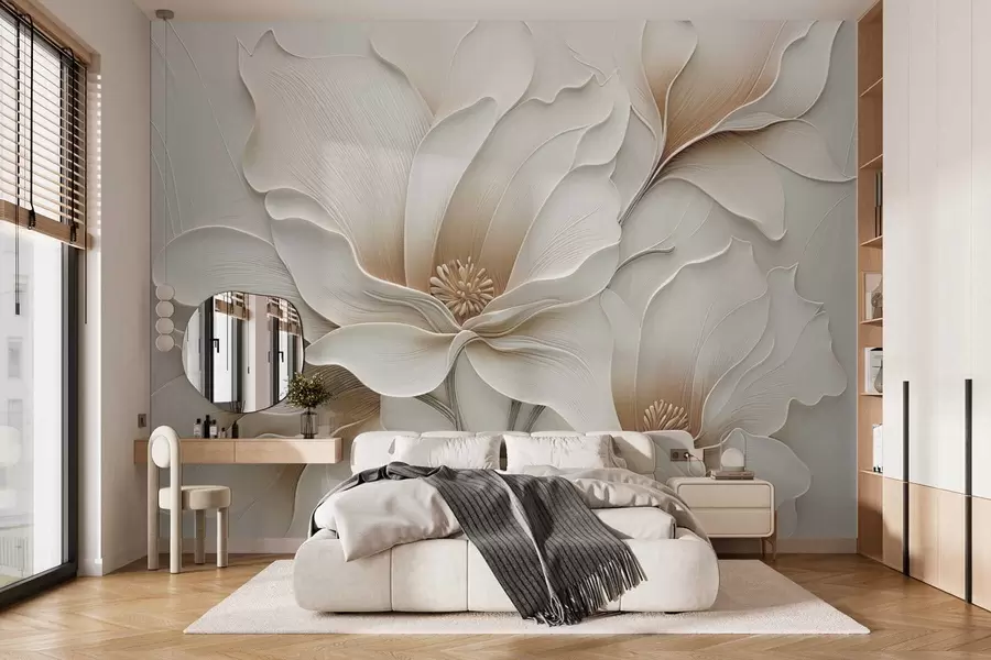 wall murals Embossed beige flower relief close-up w05269