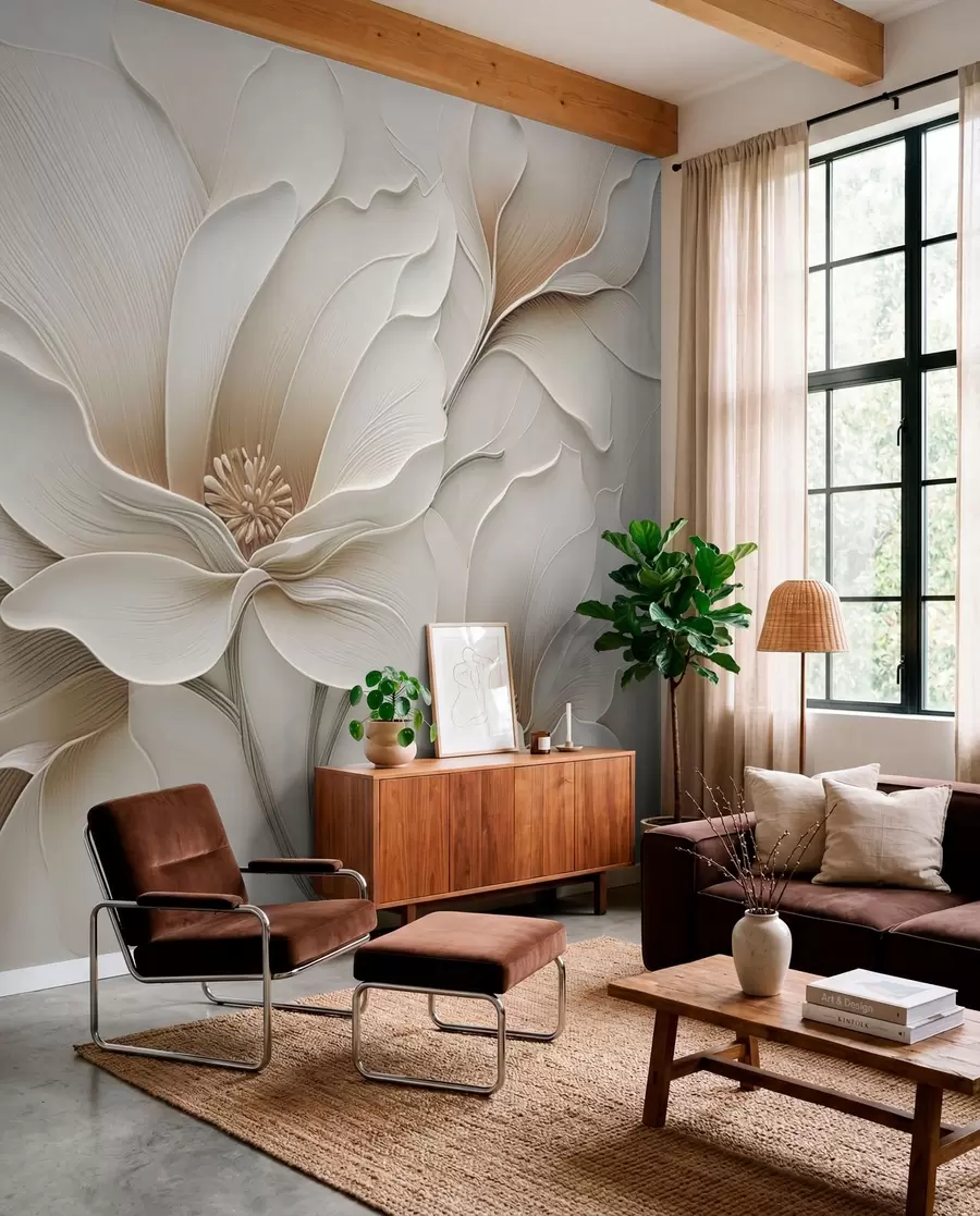 wall murals Embossed beige flower relief close-up w05269