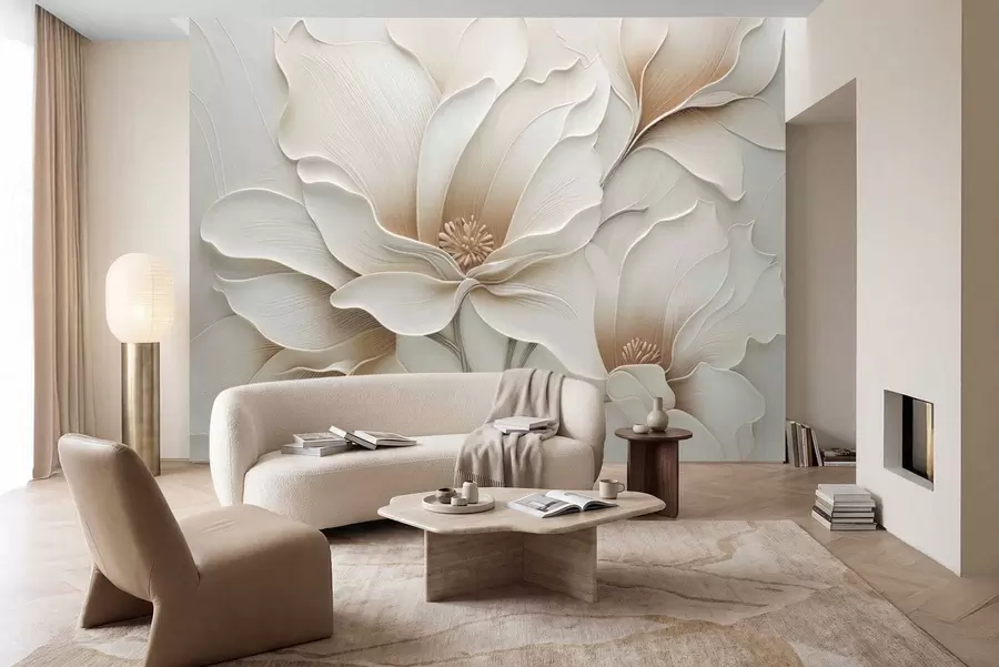 wall murals Embossed beige flower relief close-up w05269