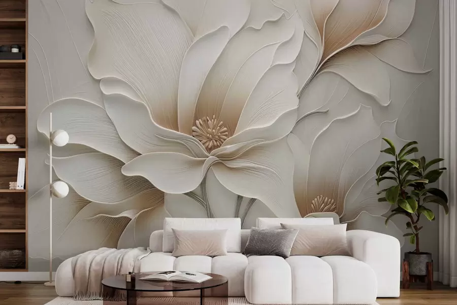 wall murals Embossed beige flower relief close-up w05269