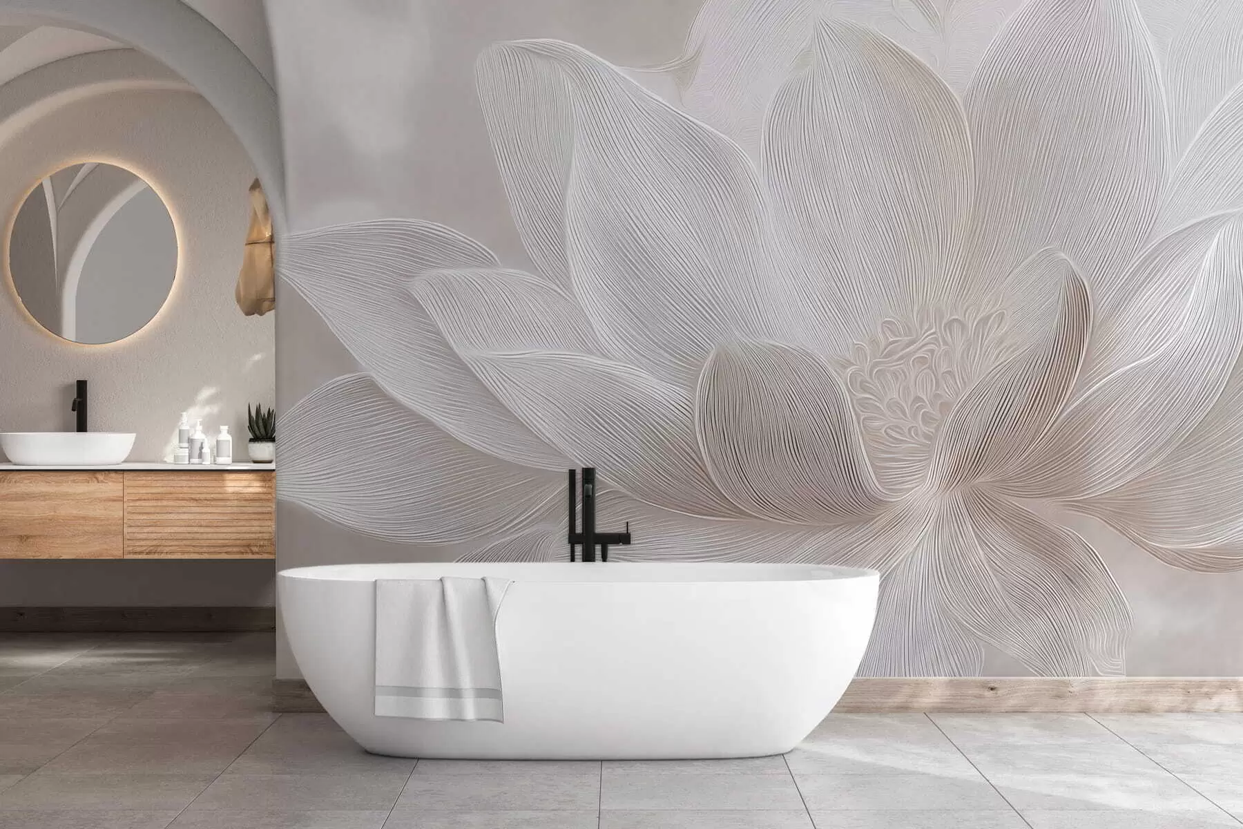 wall murals Abstract flowing waves in light beige tones w05266