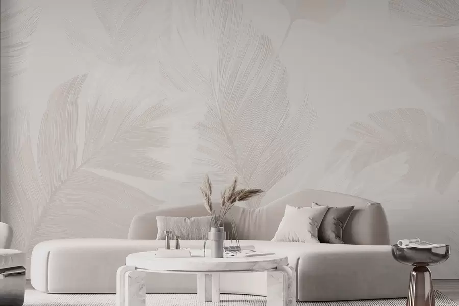 wall murals Soft ivory feathers in milky beige tones w09563
