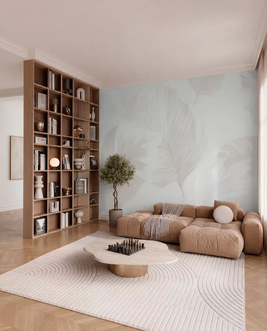 wall murals Soft ivory feathers in milky beige tones w09563