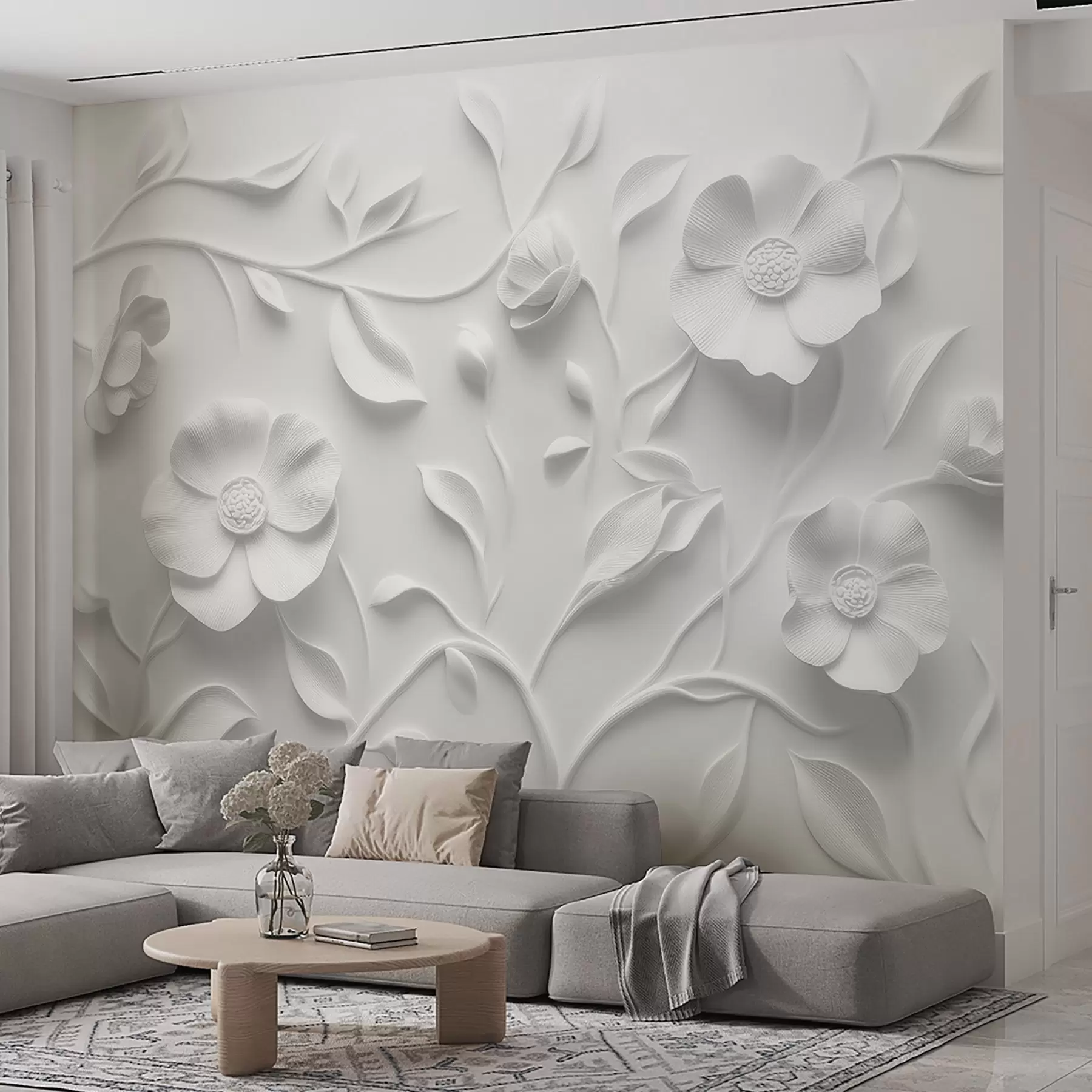 wall murals Gray embossed floral ornament w09710