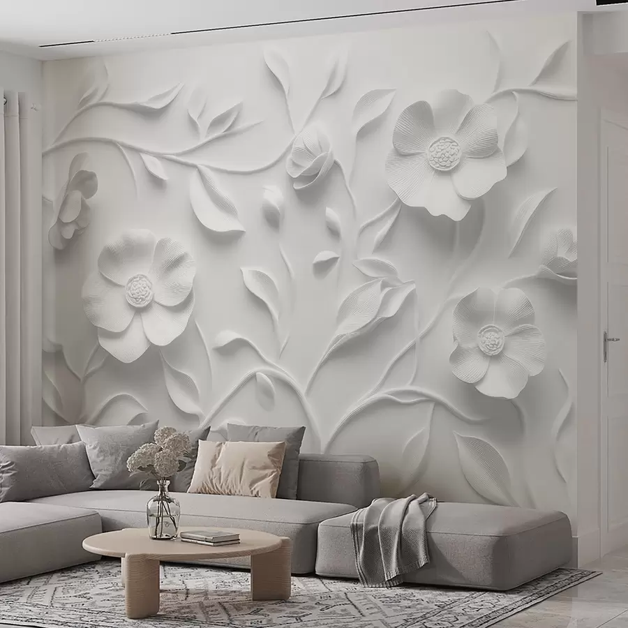 wall murals Gray embossed floral ornament w09710