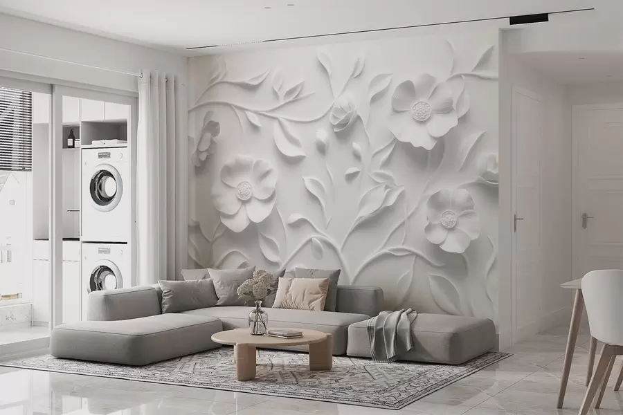 wall murals Gray embossed floral ornament w09710