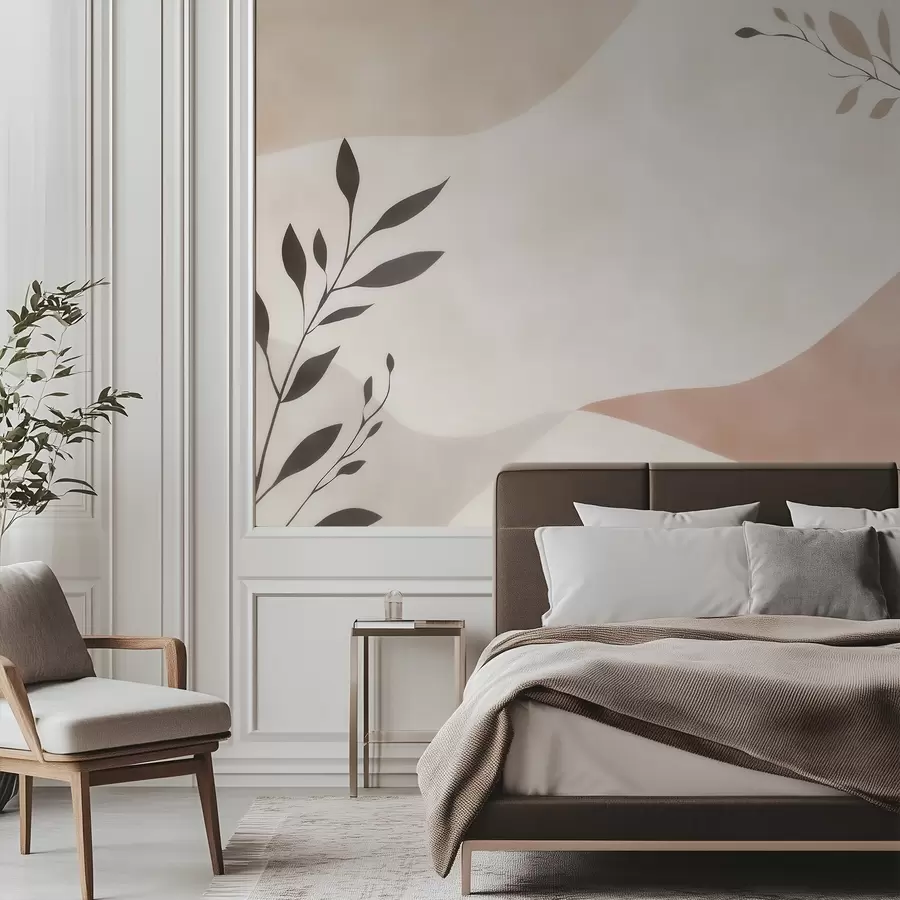 wall murals Abstract beige-peach waves with branches w09722