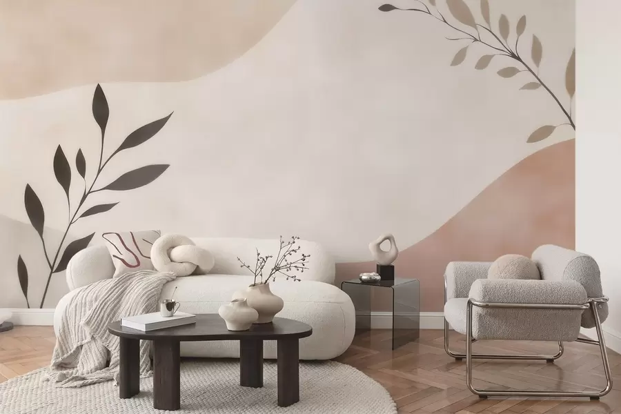 wall murals Abstract beige-peach waves with branches w09722