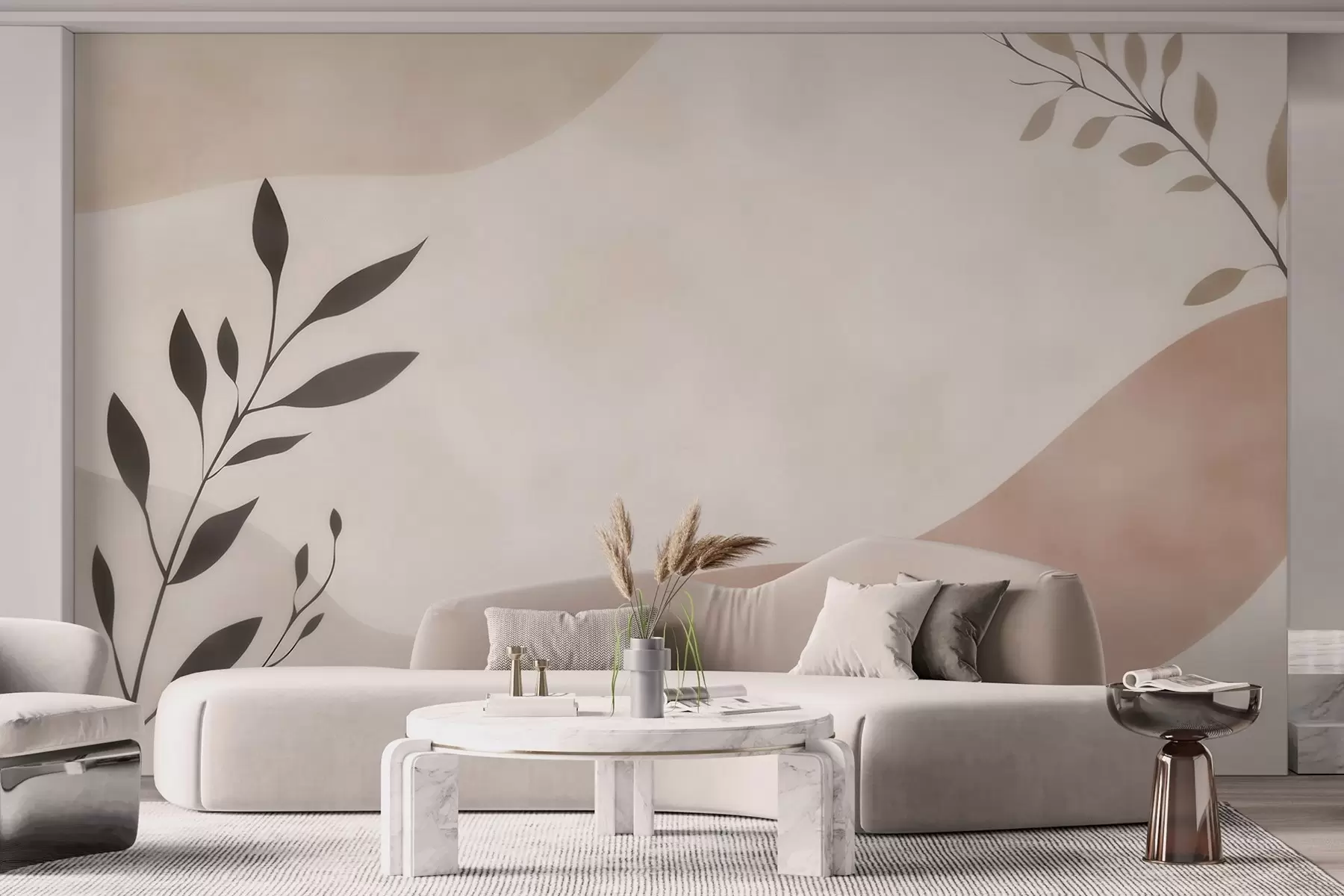 wall murals Abstract beige-peach waves with branches w09722