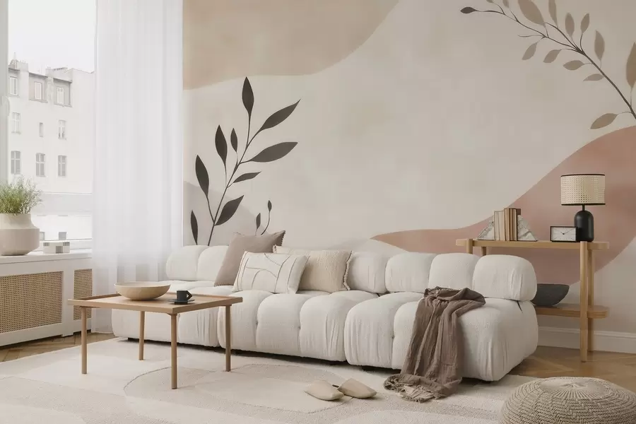 wall murals Abstract beige-peach waves with branches w09722