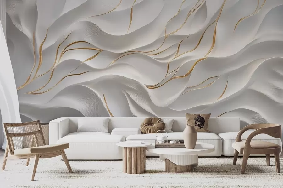 wall murals Gray embossed waves with yellow accents w09724