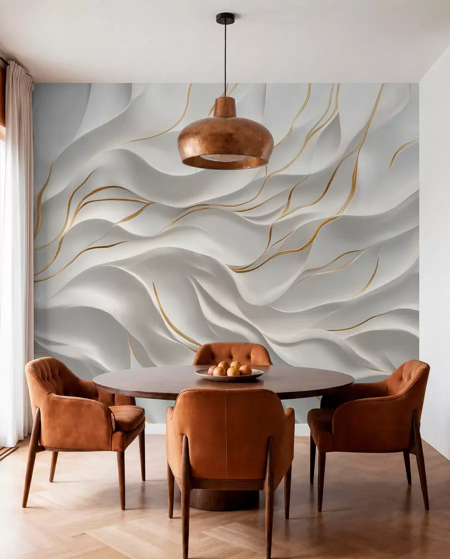 wall murals Gray embossed waves with yellow accents w09724