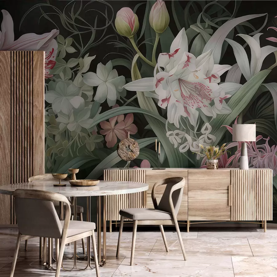 wall murals Fantastic flowers on a dark background w05278