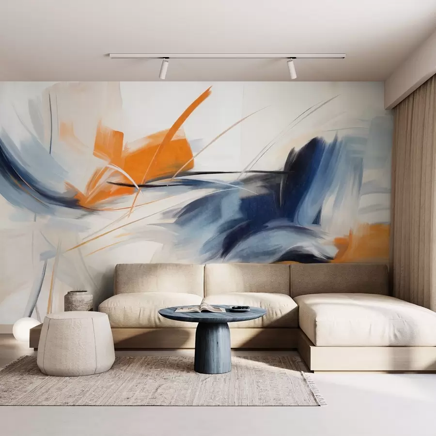 wall murals Abstract painting style with orange and blue textured brushstrokes w09755
