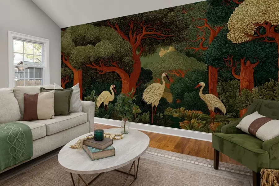wall murals Forest with cranes w05259