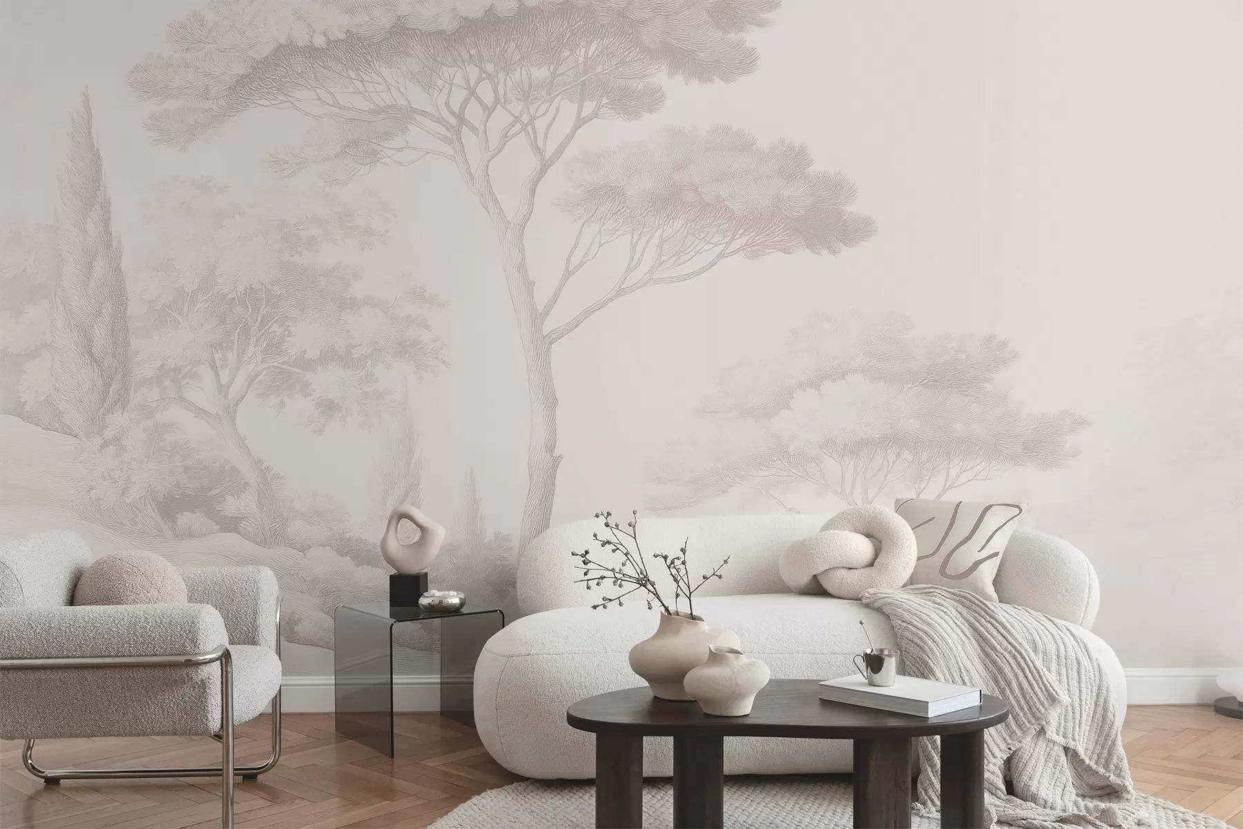 wall murals Calm forest landscape in a beige color palette w09685