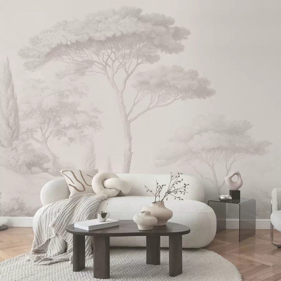 wall murals Calm forest landscape in a beige color palette w09685