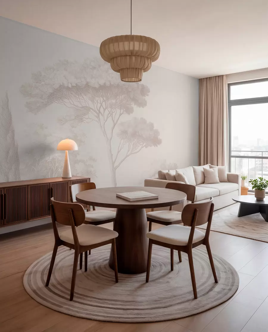 wall murals Calm forest landscape in a beige color palette w09685