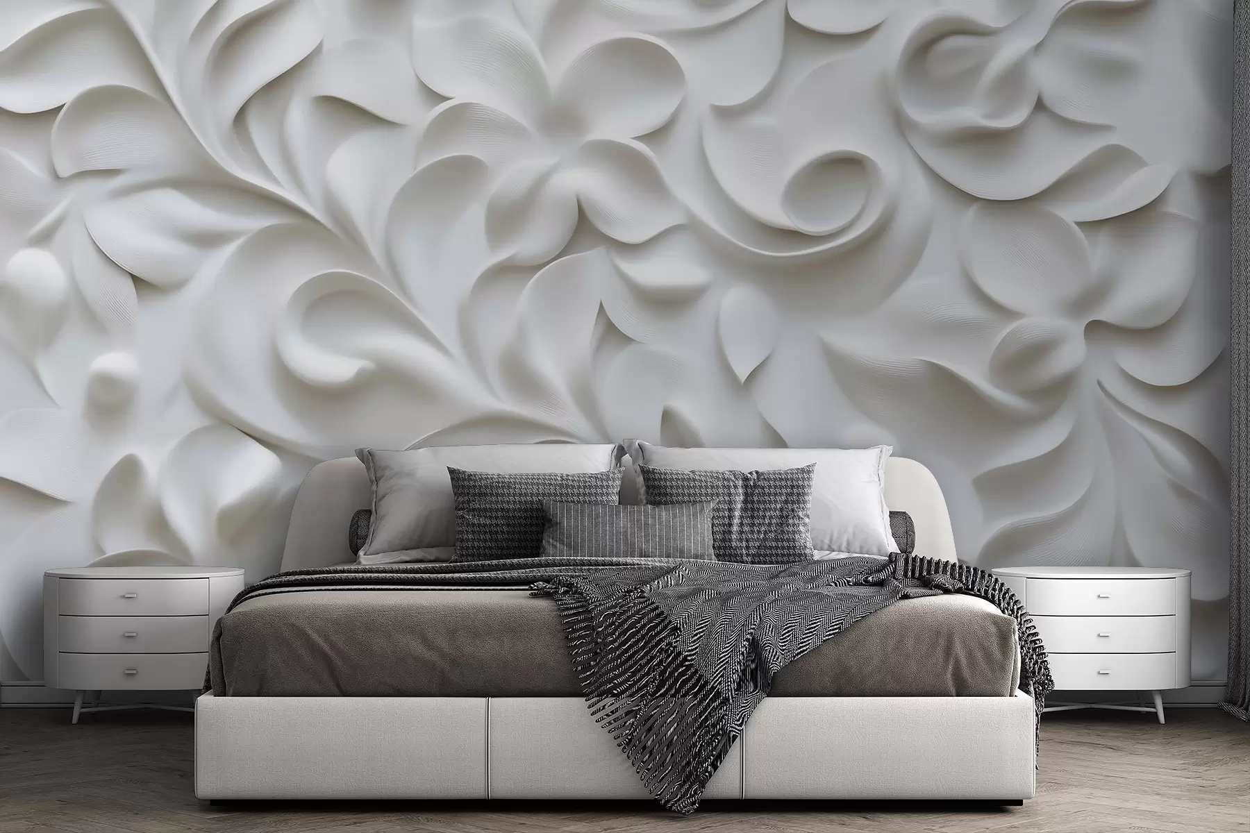 wall murals Gray dimensional floral ornament w09727