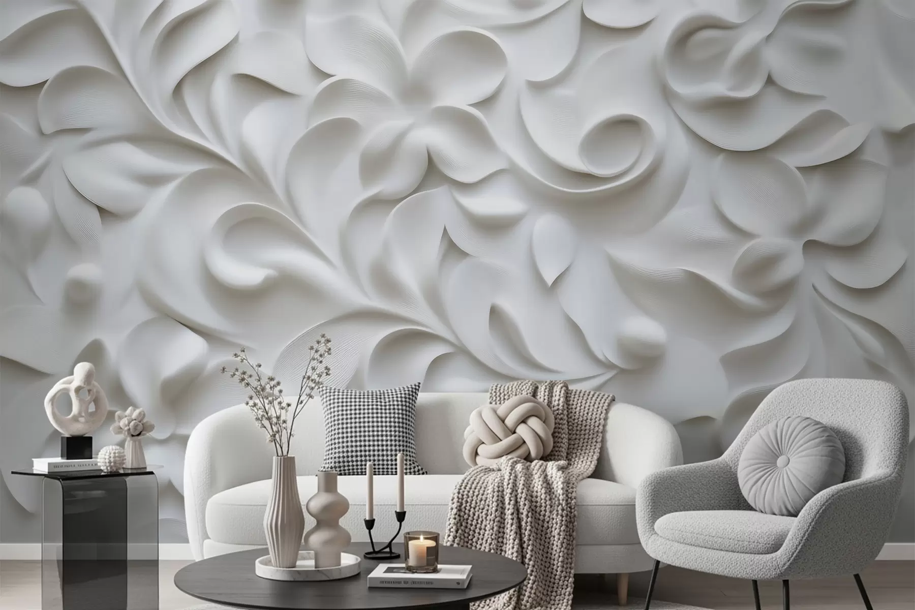 wall murals Gray dimensional floral ornament w09727