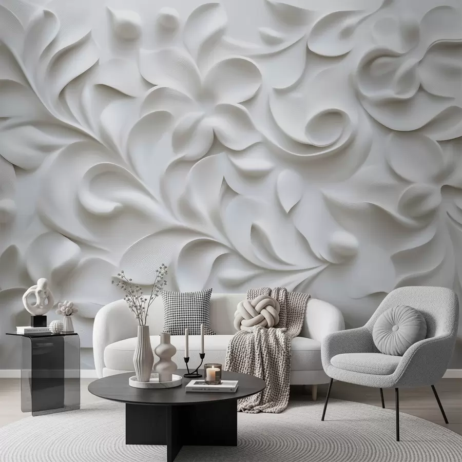 wall murals Gray dimensional floral ornament w09727