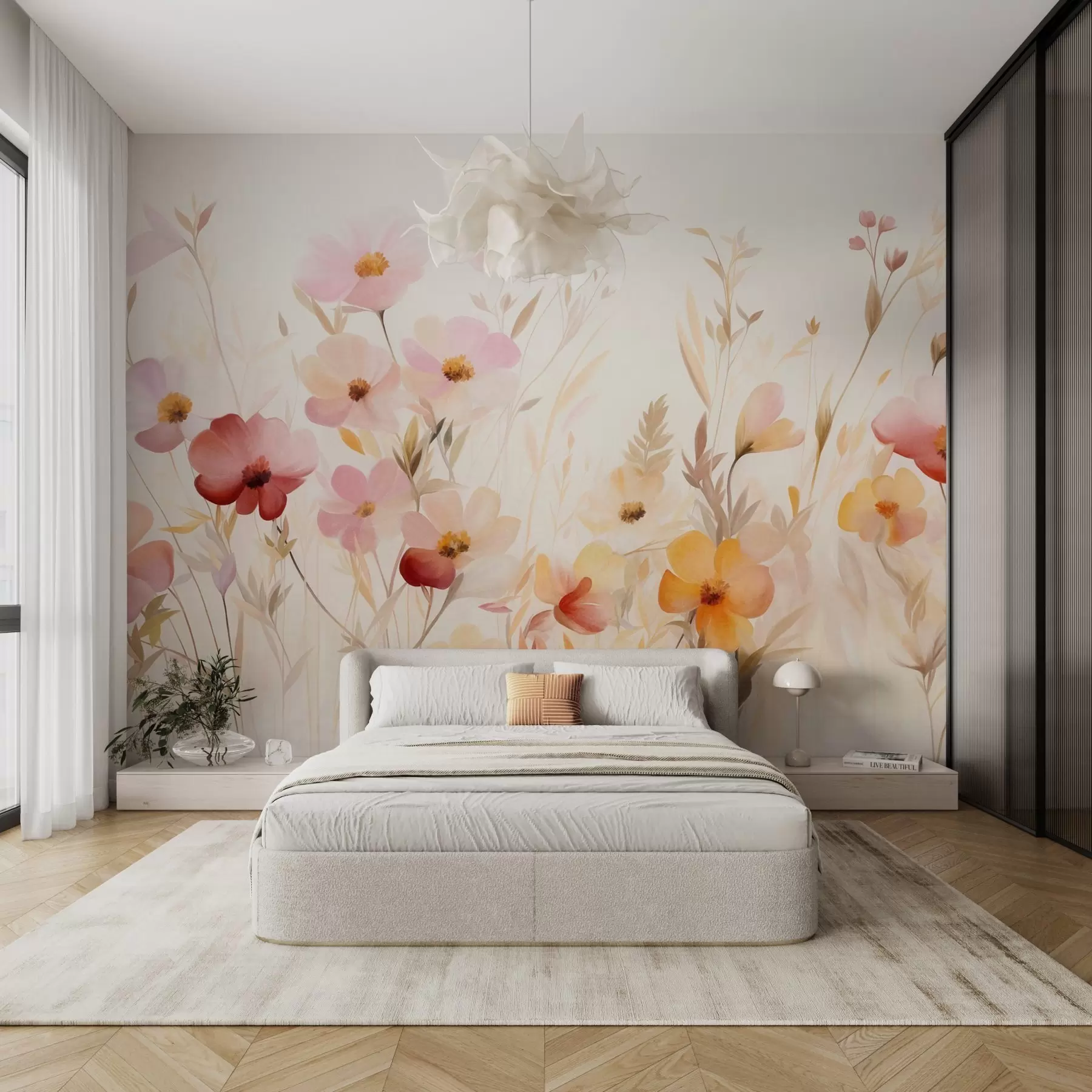 wall murals Abstract field of wildflowers in pastel hues, watercolor painting style w09757