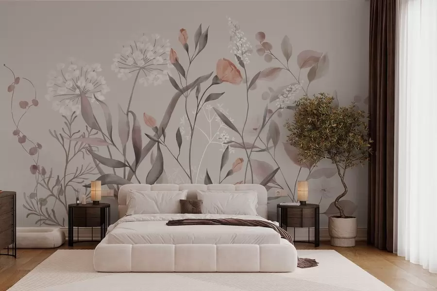 wall murals Airy wild plants in pastel tones w05154