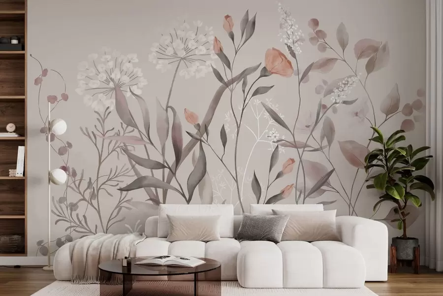 wall murals Airy wild plants in pastel tones w05154