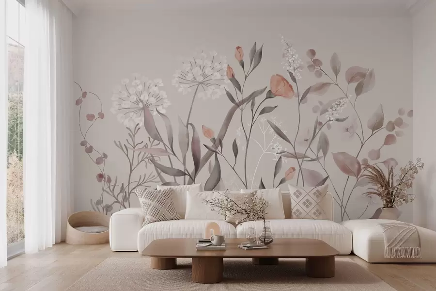wall murals Airy wild plants in pastel tones w05154