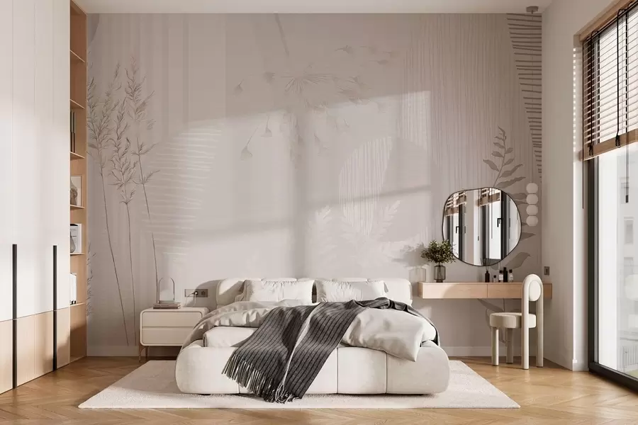 wall murals Minimalist composition with grasses and shapes w05318