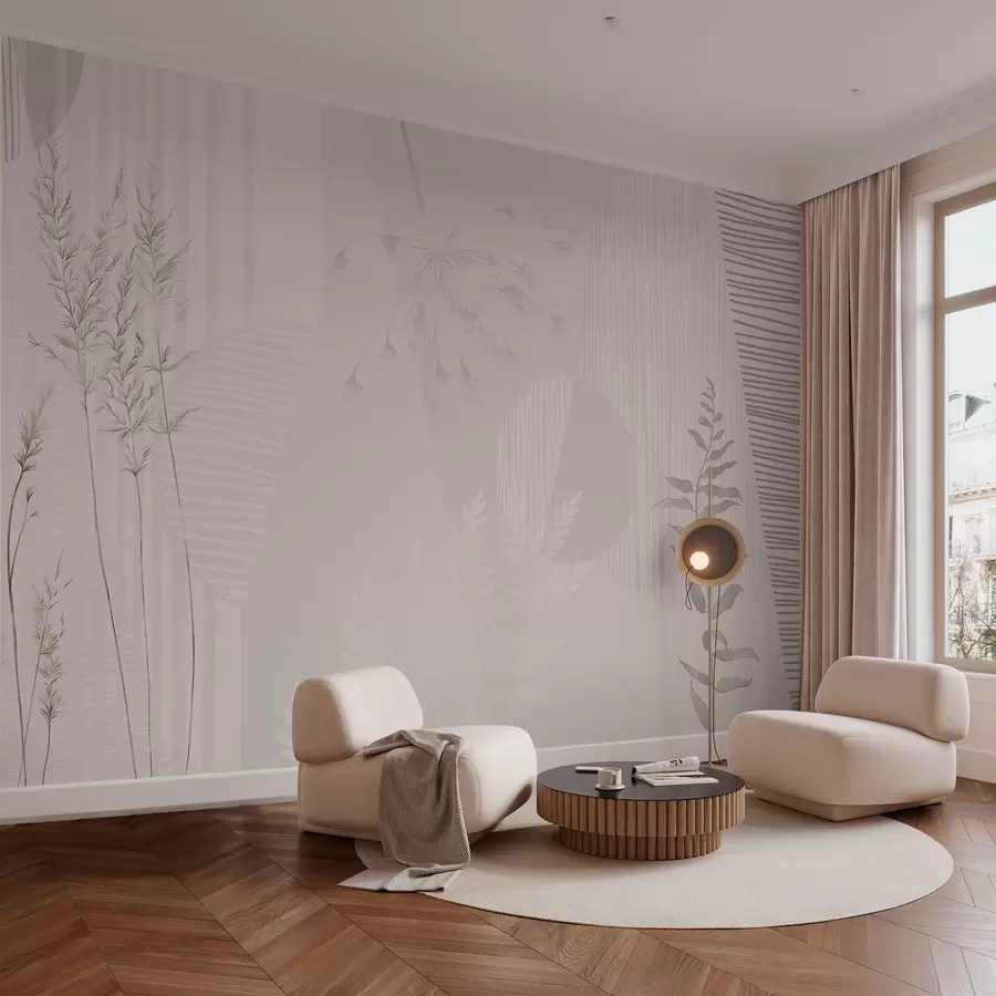 wall murals Minimalist composition with grasses and shapes w05318