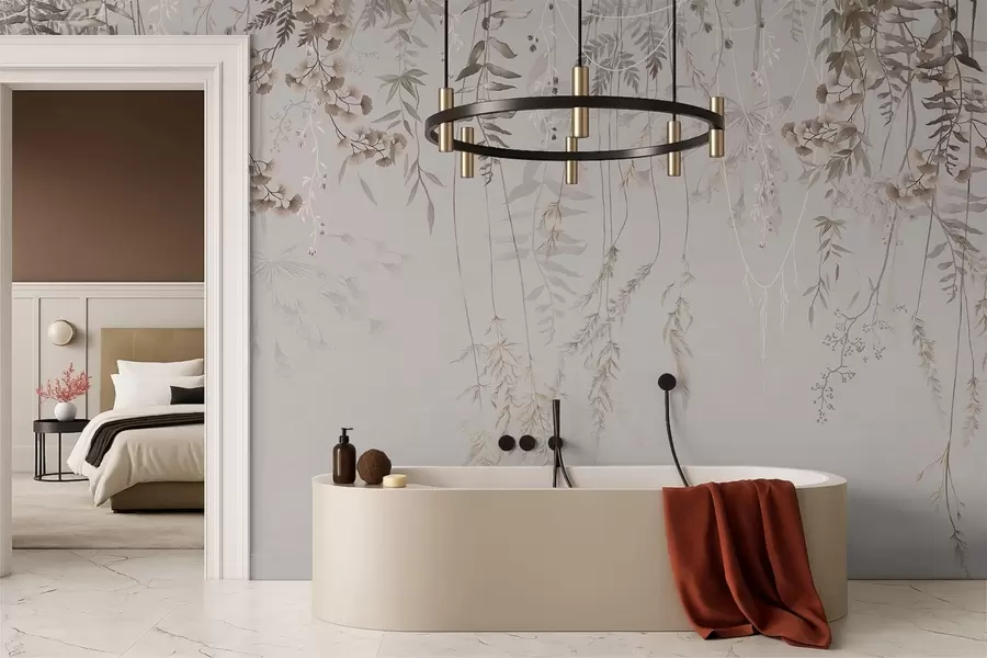 wall murals Delicate hanging grasses on a light background w05320v2