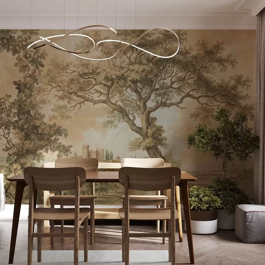 wall murals Pastoral landscape in embroidered style w05359