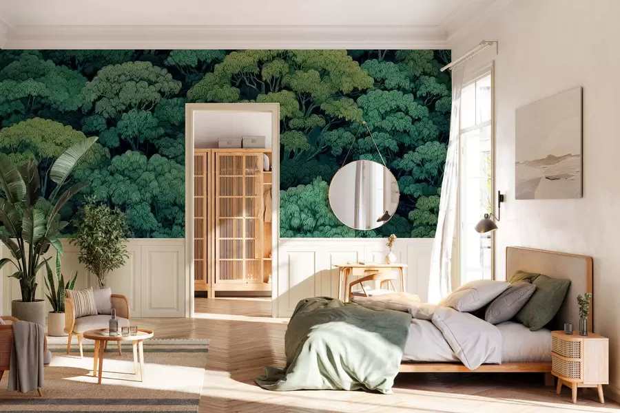 wall murals Mosaic green tree canopies w05362