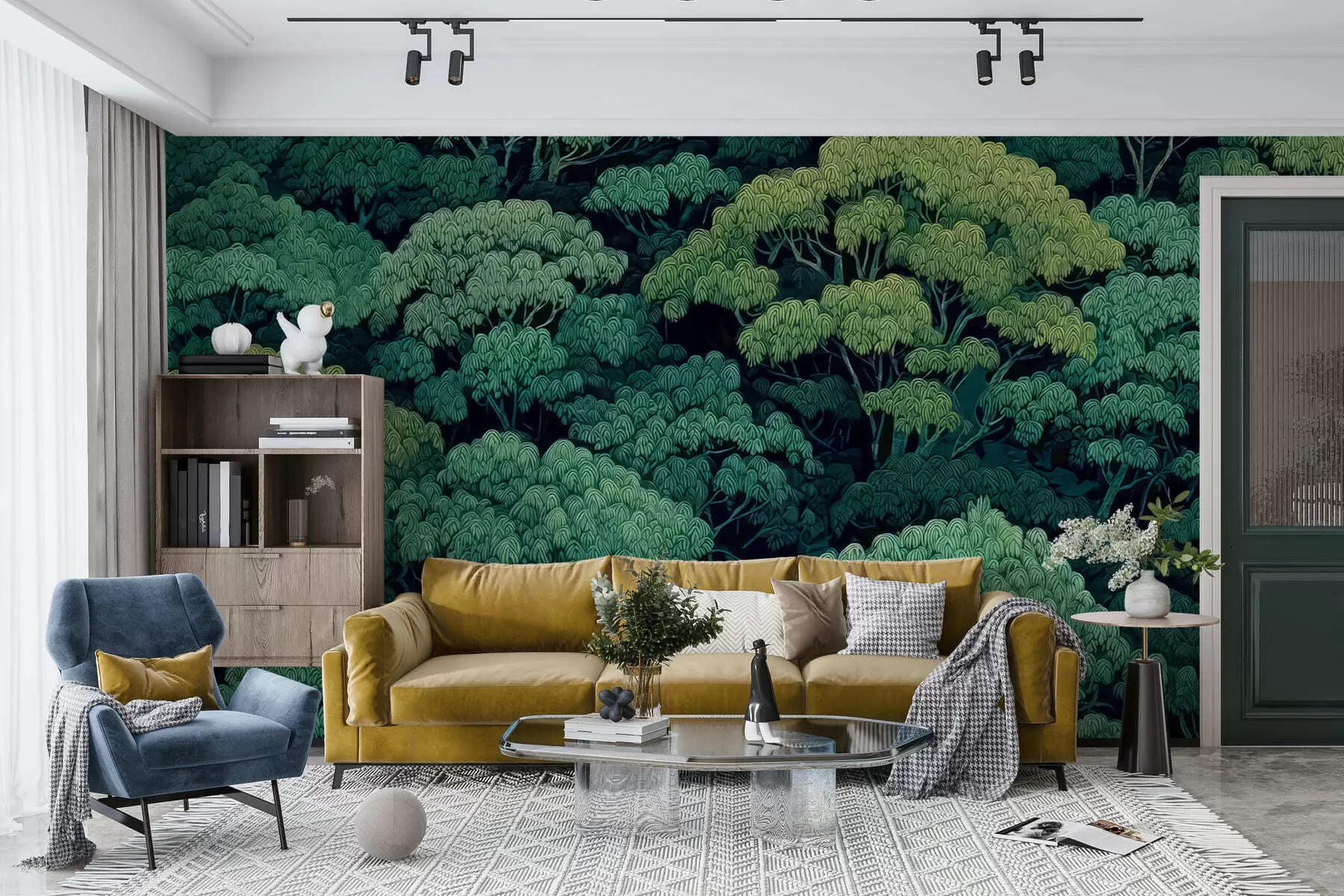 wall murals Mosaic green tree canopies w05362