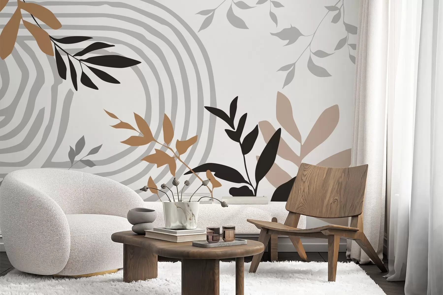 wall murals Abstract plant silhouettes and lines w05374