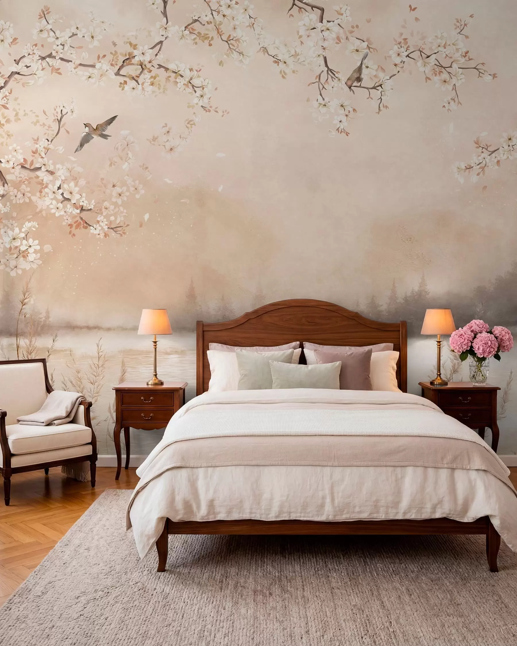wall murals Birds under Blossom Boughs w05155