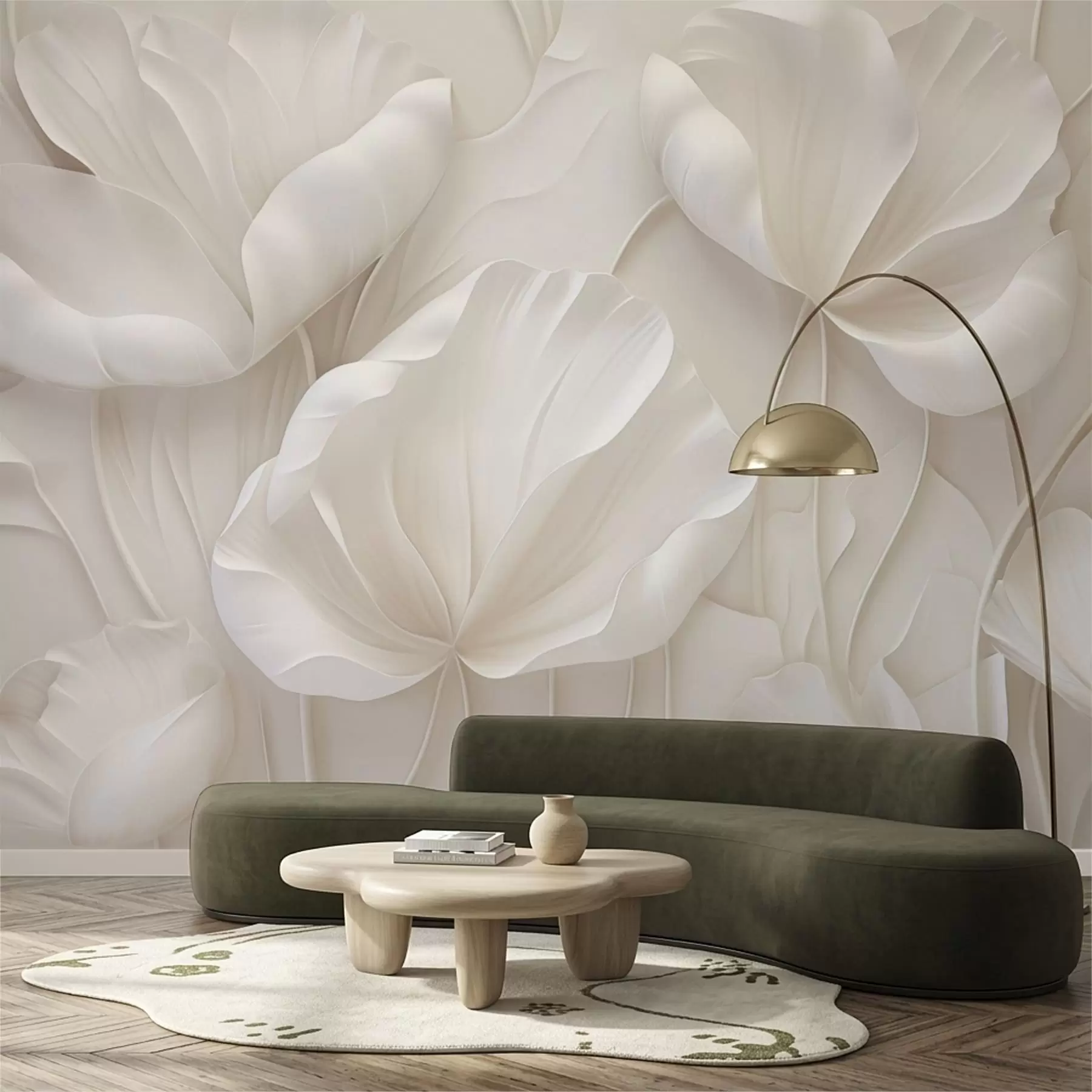 wall murals Sculpted light flowers with soft petals w05355