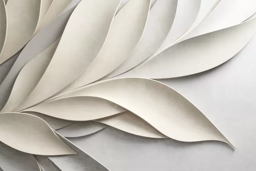 wall murals Abstract leaves in beige and gray, textured modern art w09769