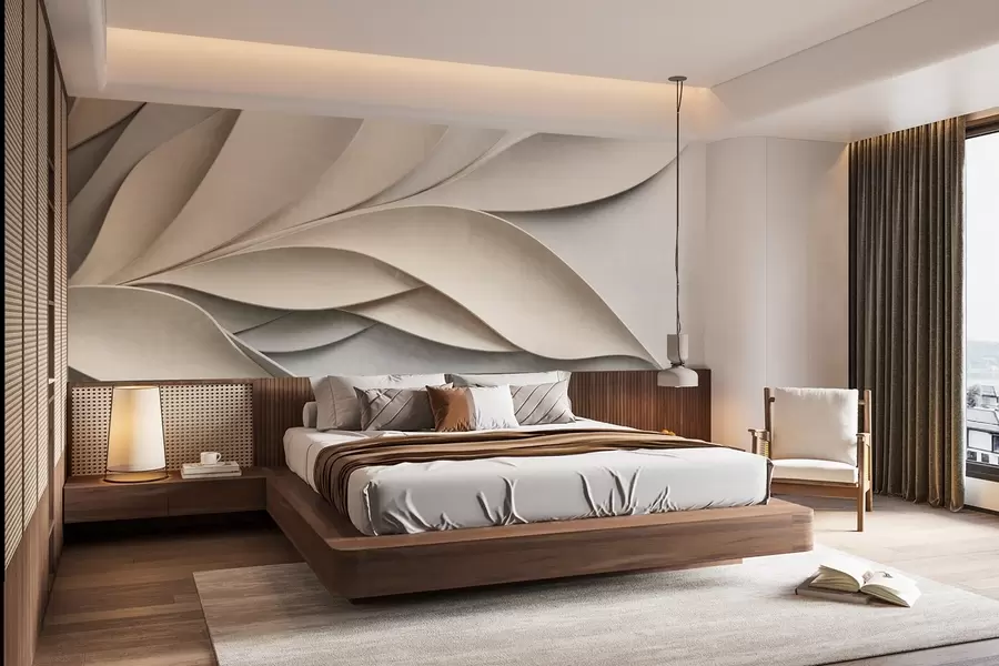 wall murals Abstract leaves in beige and gray, textured modern art w09769