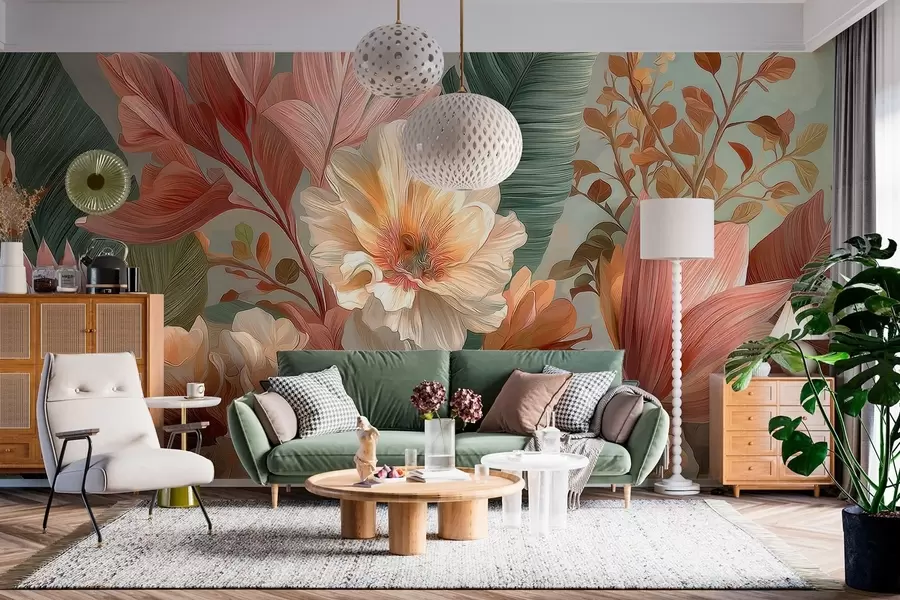 wall murals Flowers with leaves w05378