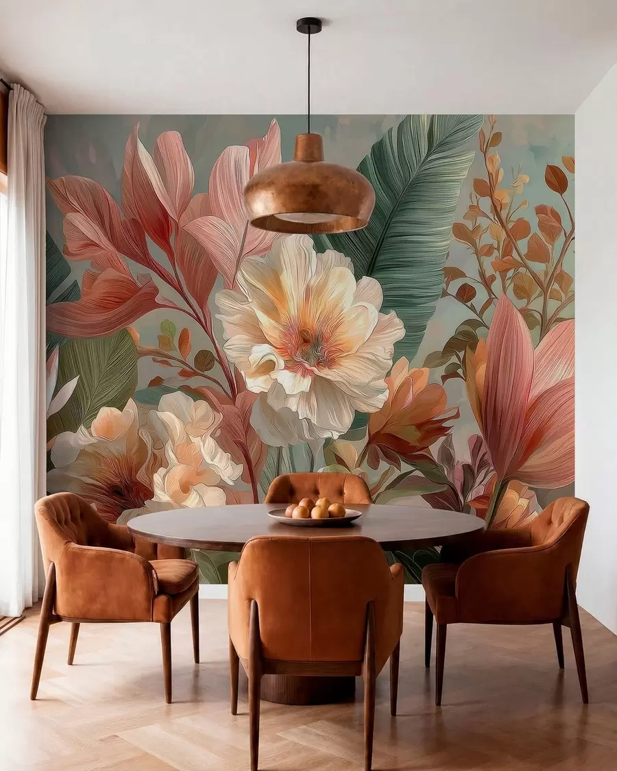 wall murals Flowers with leaves w05378