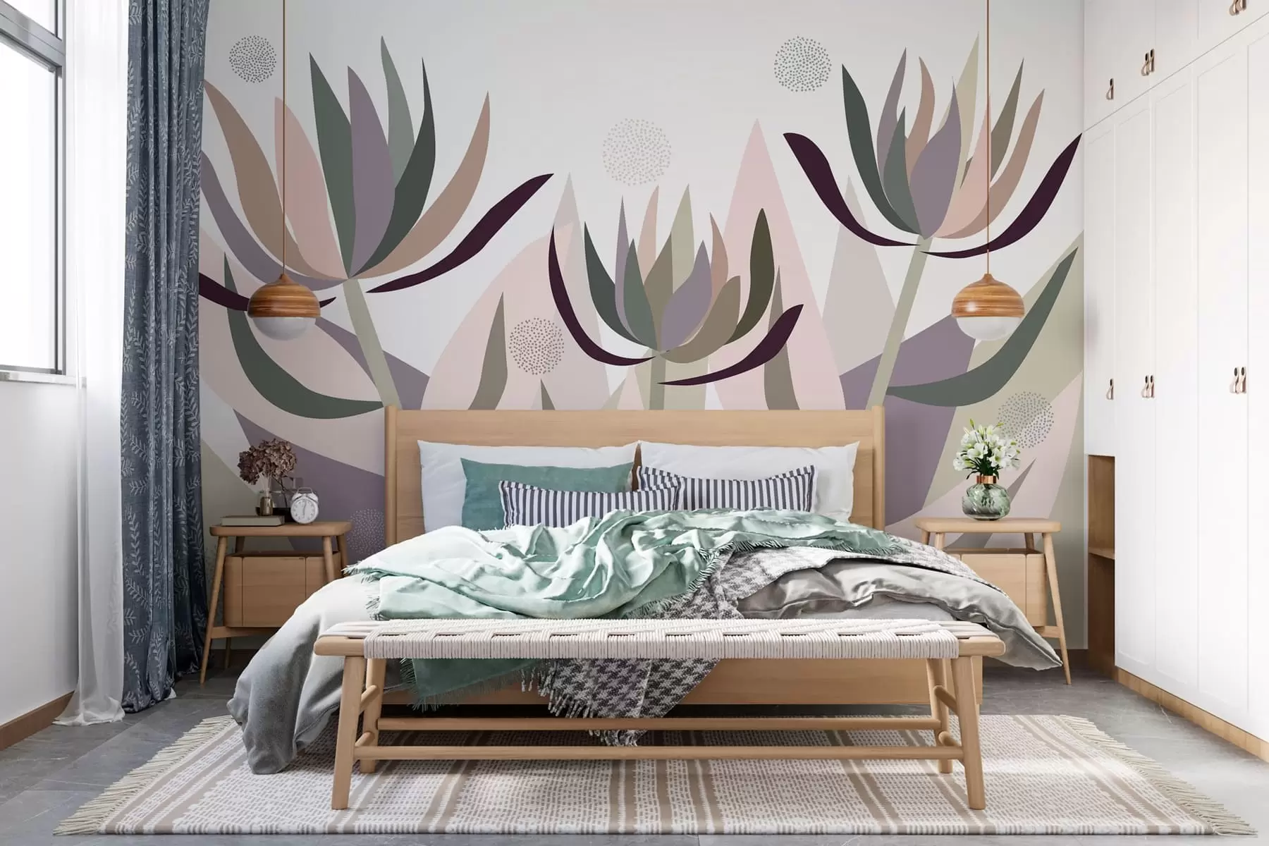 wall murals stylised protea flowers in a primitive style w05236