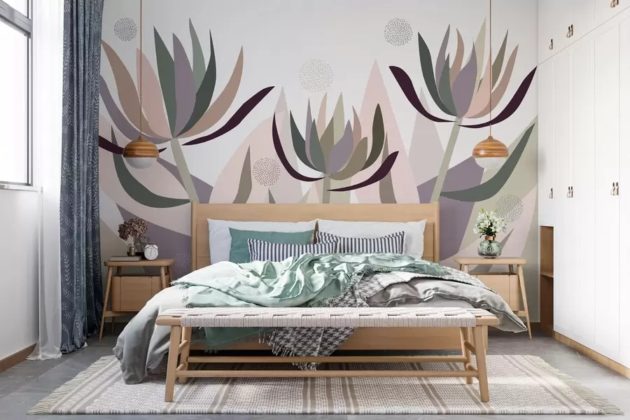 wall murals stylised protea flowers in a primitive style w05236