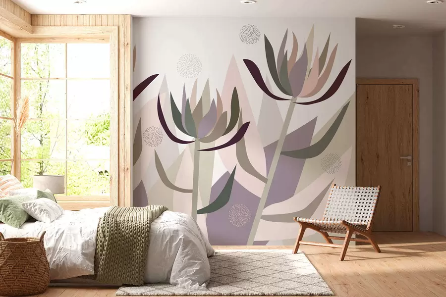 wall murals stylised protea flowers in a primitive style w05236