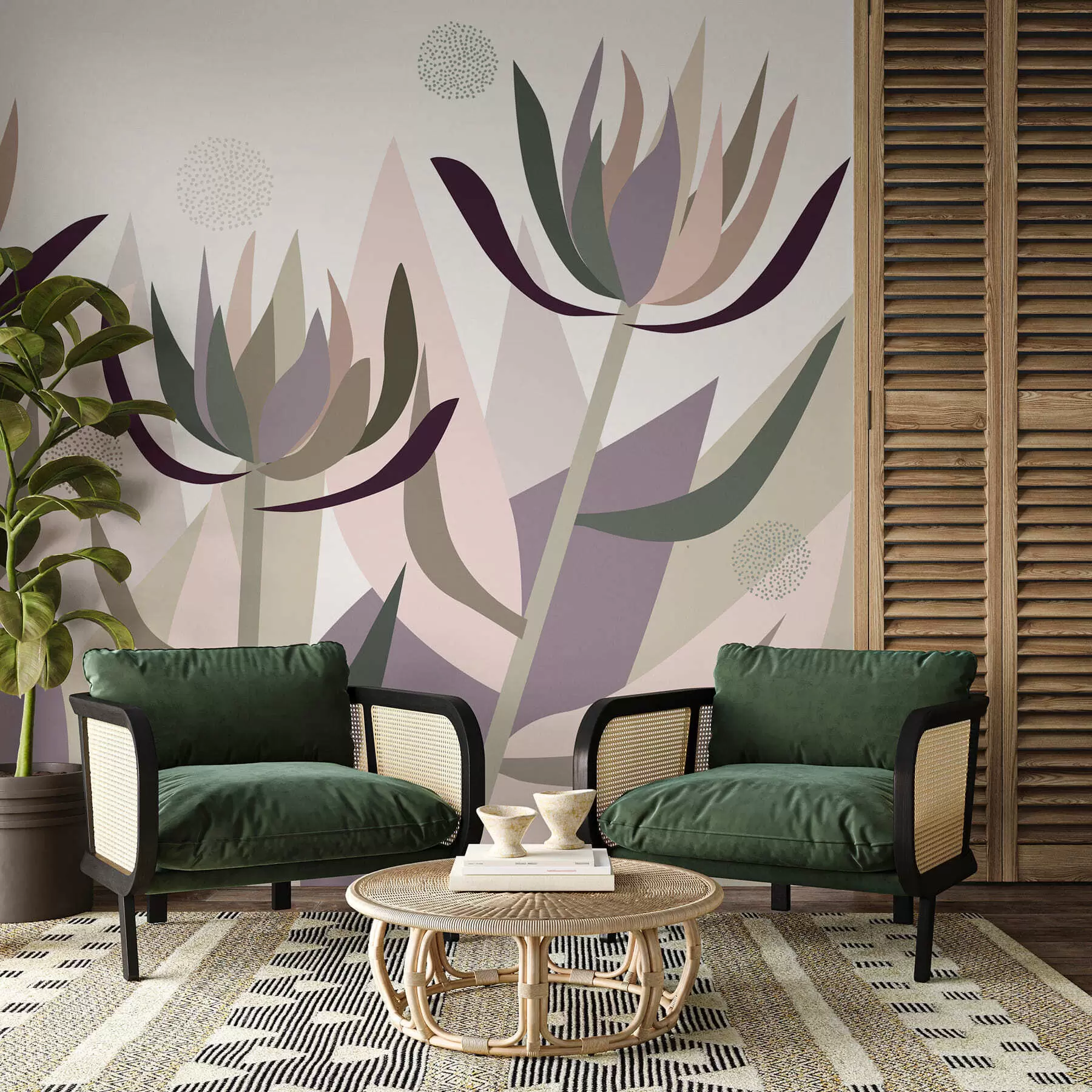 wall murals stylised protea flowers in a primitive style w05236
